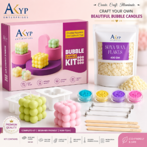 akyp diy bubble candle making kit with 400gm soya wax | 2 different size silicon molds | 4 pigment | wicks & sticks | beginner kit for kids & adults | ideal for birthday gifts, craft lover